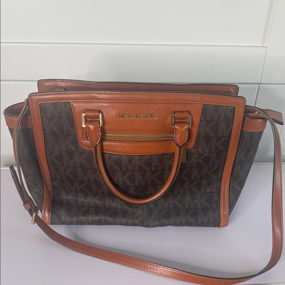 Michael Kors Dark Brown and Tan Satchel - Picture 1 of 6